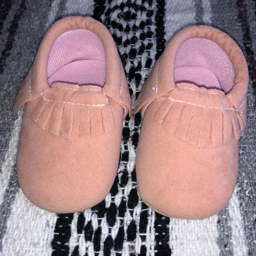 Pink Faux Suede Baby Moccasins 0-6 months